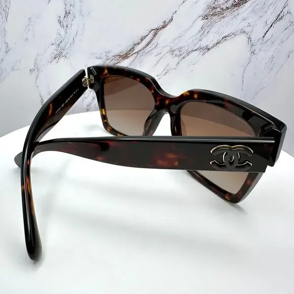 New CHANEL Sunglasses Brown Butterfly Gold Polarized Brown Lens - Picture 15 of 16